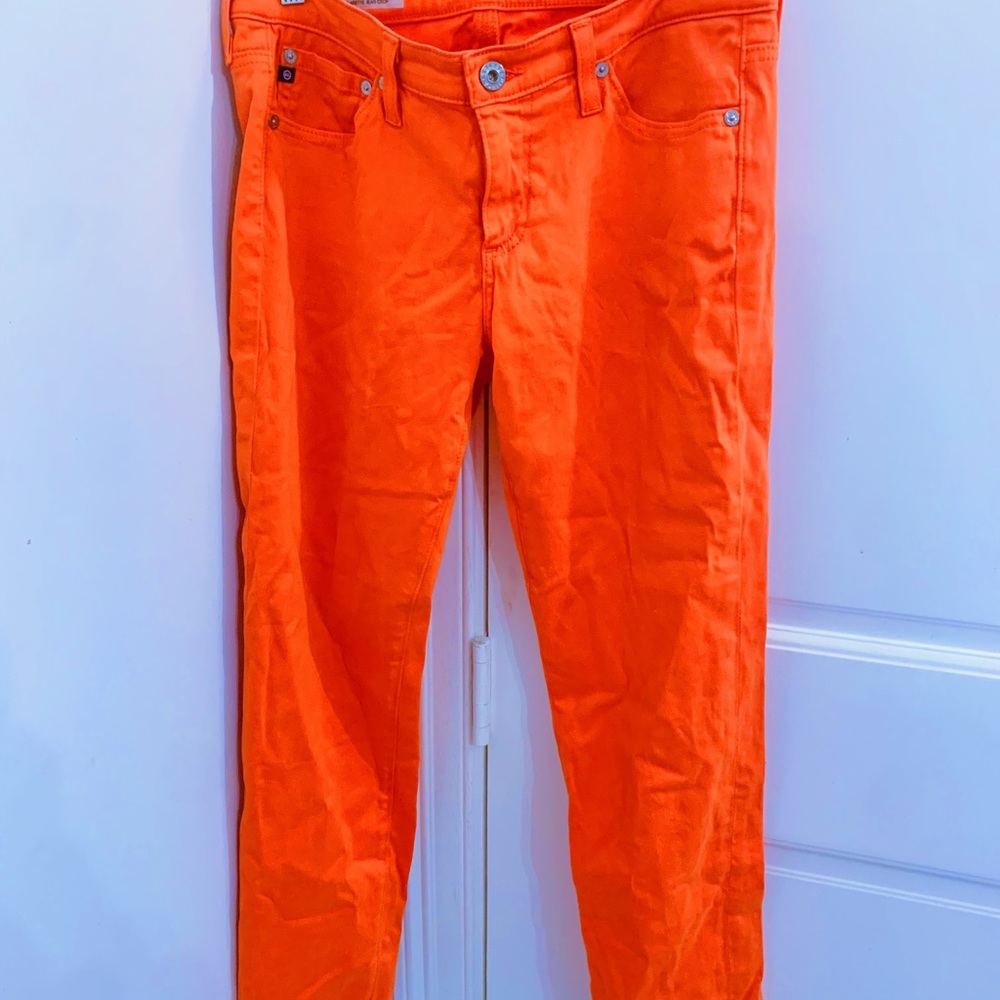 NEVER BEFORE WORN AG BRIGHT ORANGE JEANS THE STILT CROP CIGARETTE CROP SZ 28 WMS
